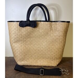Bath And Body Works Tote Shoulder Bag With Crossbody Strap Straw Beige Bow